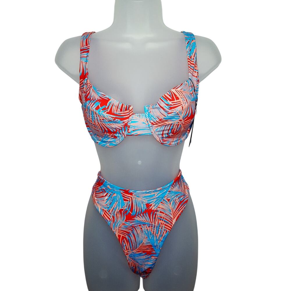 Vetchy Laguna Bikini Set XL Swimsuit Palm Print Underwire NEW Tropical Hawaiian